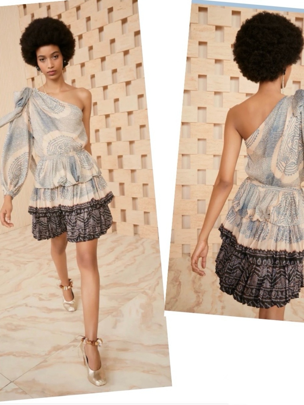 Ulla Johnson Leah Dress Moonstone One Shoulder Tiered Bow Silk Boho Vacay Flirty
